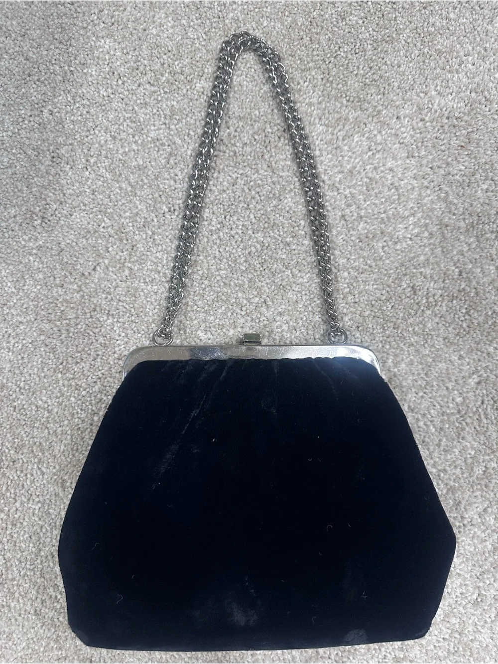 Vintage Classic Black Velvet Chain-Handle Evening Bag unbranded